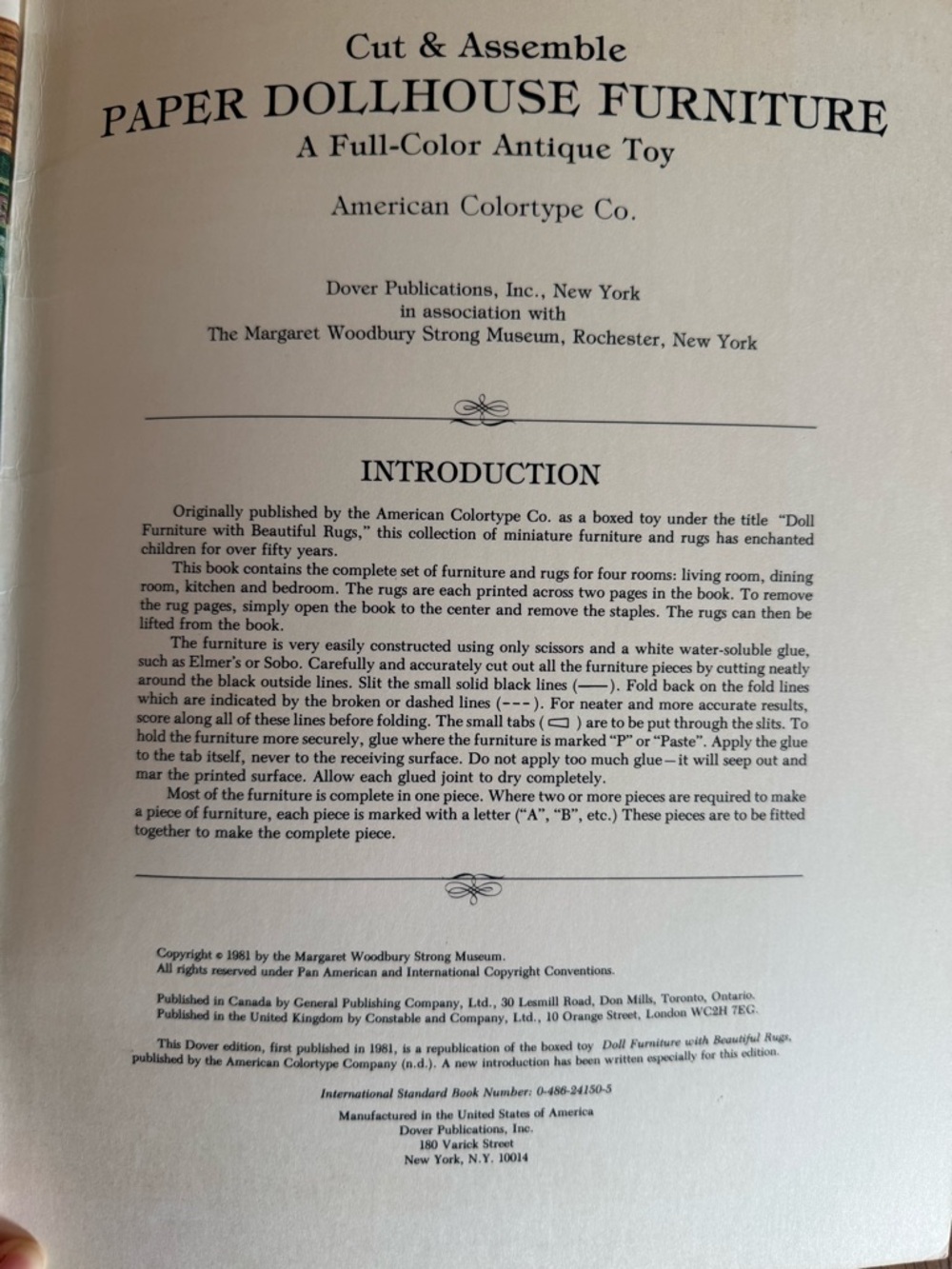 VNTG 1981 Dover "Cut & Assemble Paper Dollhouse Furniture" - UNCUT & Complete - Picture 14 of 16